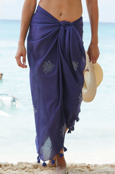 Navy St Kitts Cotton Sarong