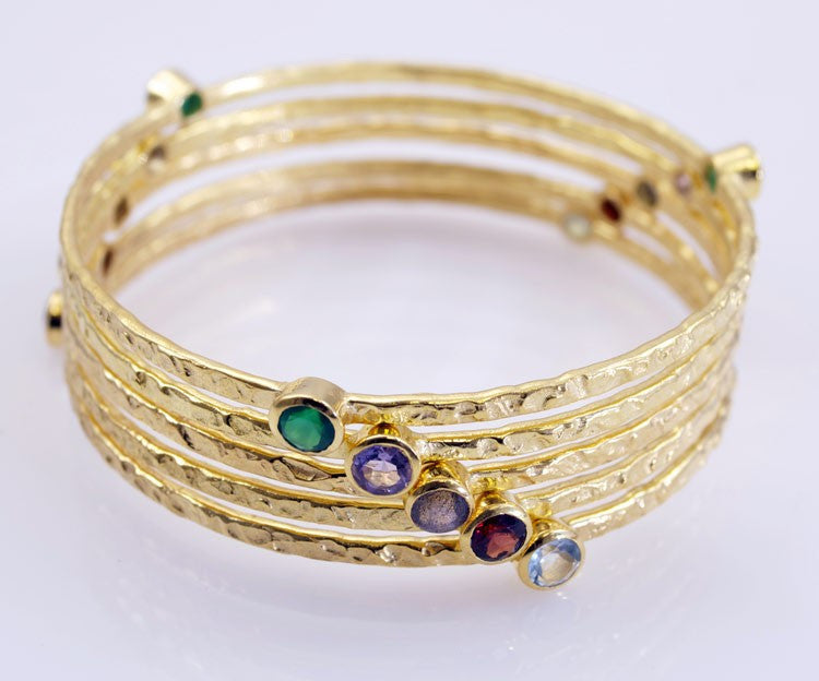 5 Gold Plated Semi-Precious Bangles