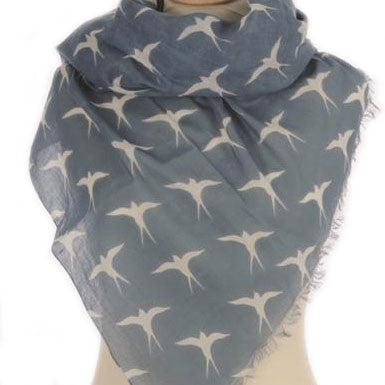 Cadet Blue Swallows Print Scarf