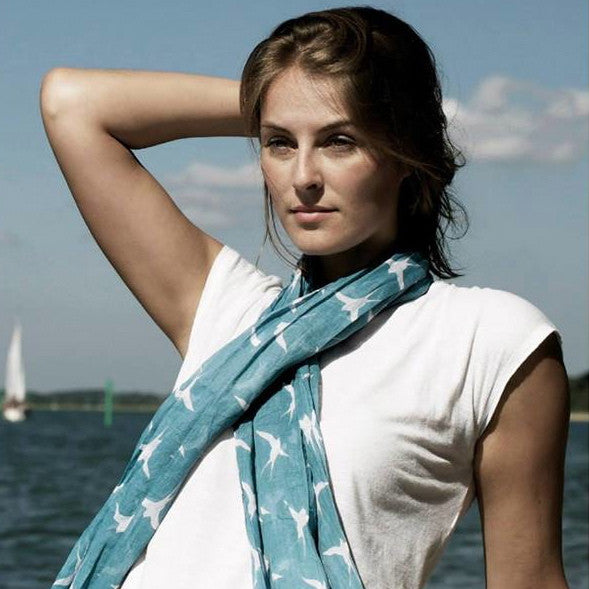 Cadet Blue Swallows Print Scarf