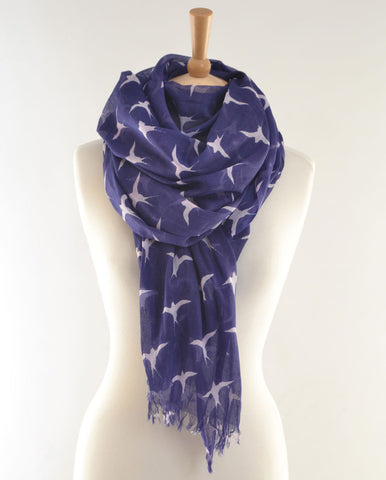 Blue Navy Swallows Print Scarf