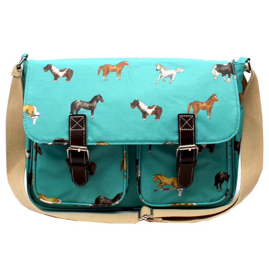 Satchel or School Bag - Aqua Horses