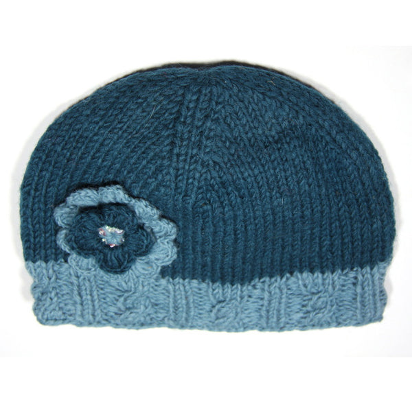 Teal Woollen Hat with Flower