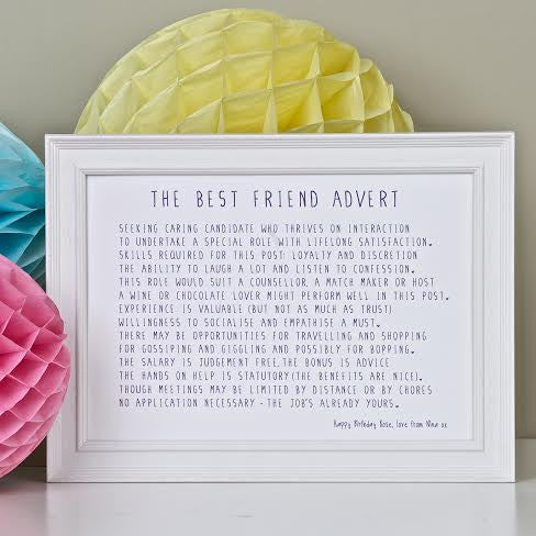 'Best Friend Advert' Poem Print