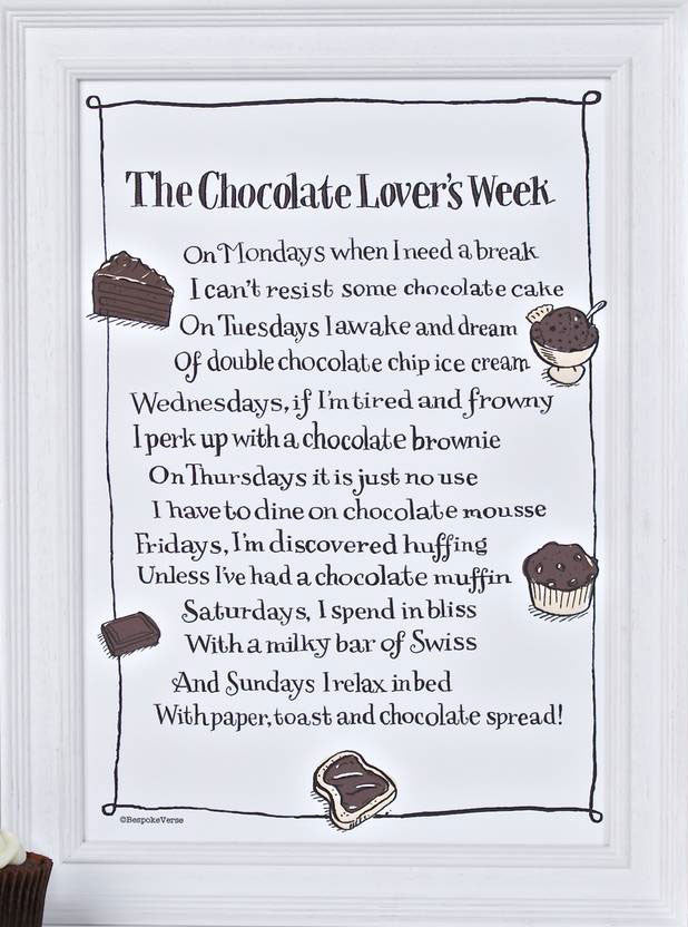 'The Chocolate Lover's Week' Poem Print