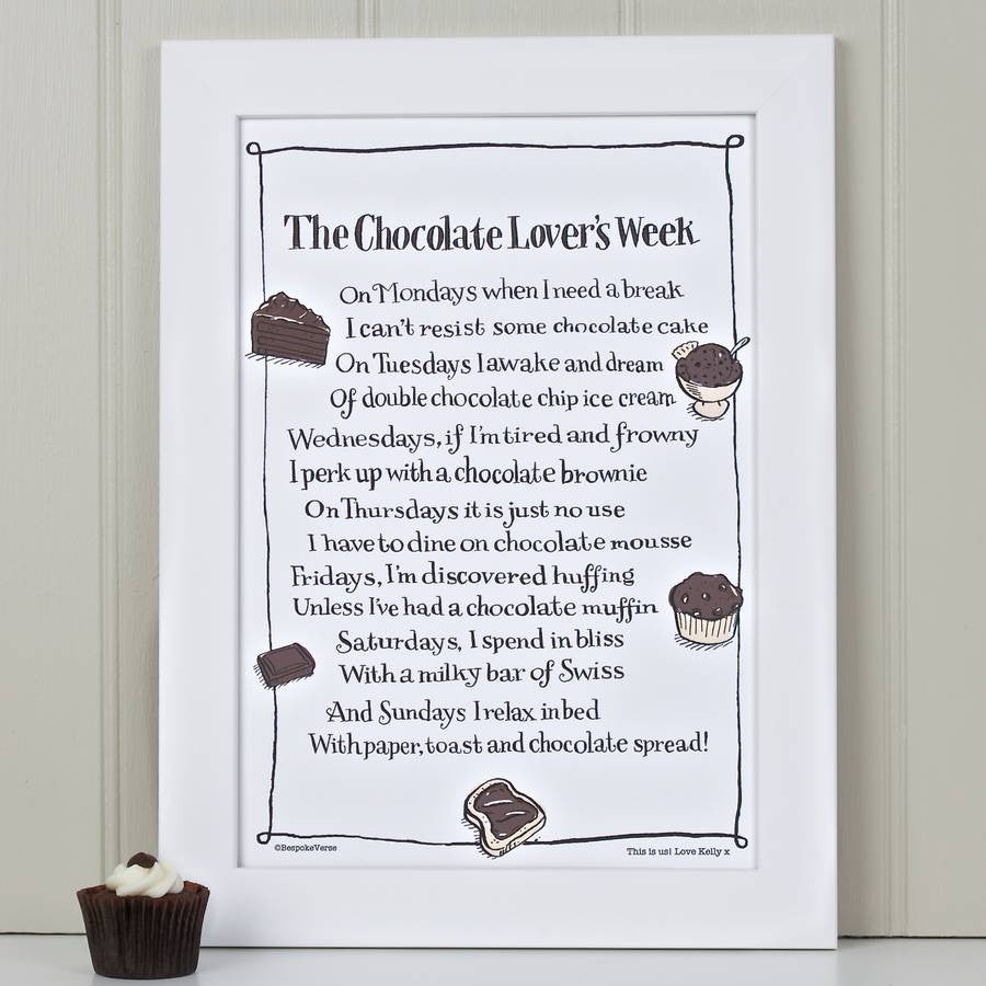 'The Chocolate Lover's Week' Poem Print
