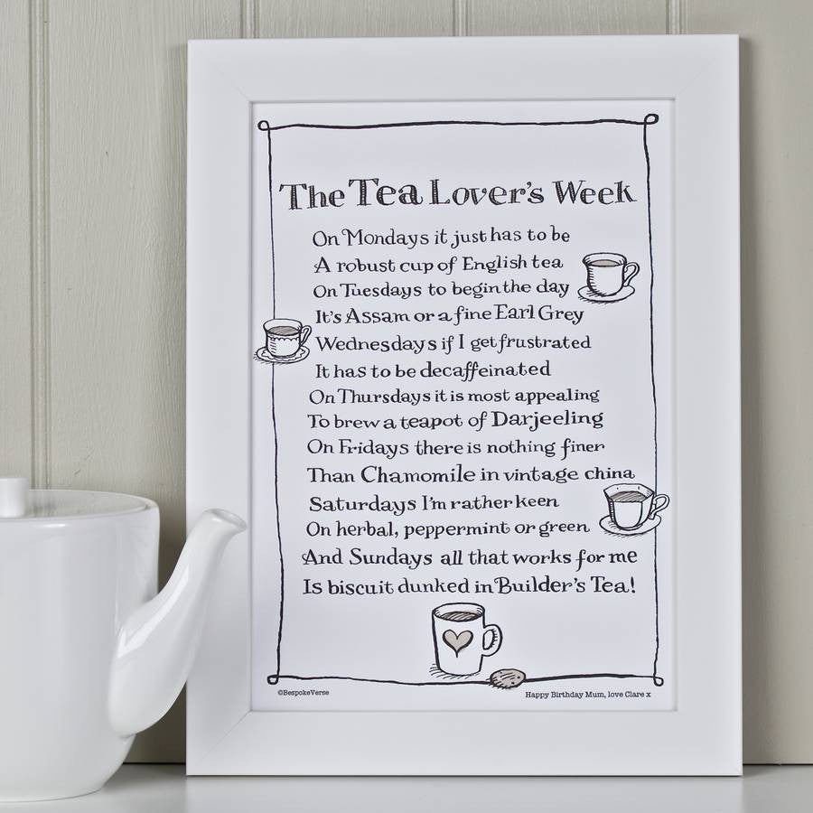 Poem Print - The Tea Lover's Week