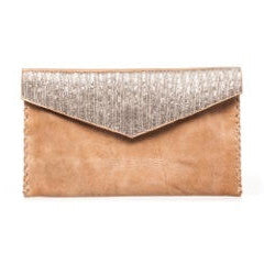 Silver Beaded Mid Brown Clutch Bag