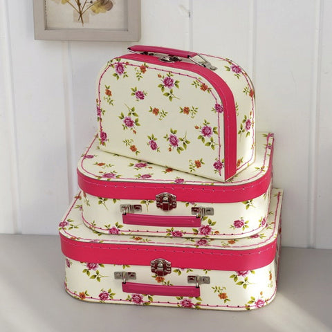 Set of 3 Vintage Rose Mini Suitcases