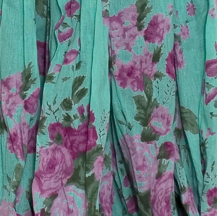Turquoise Rose Printed Long Kimono