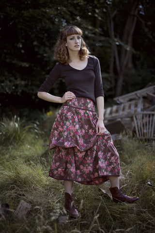 Smoky Blue Vintage Rose Freda Pocket Skirt