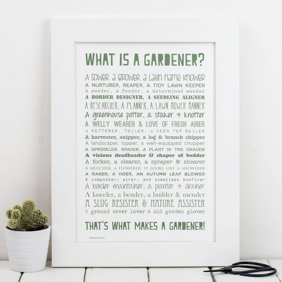 poems about house plants Bespoke Verse | What Is A Gardener Poem Print