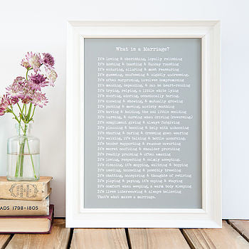 'What Is A Marriage?' Poem Print