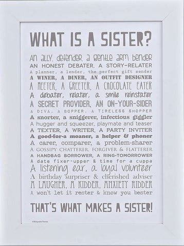 'What Is A Sister?' Poem Print