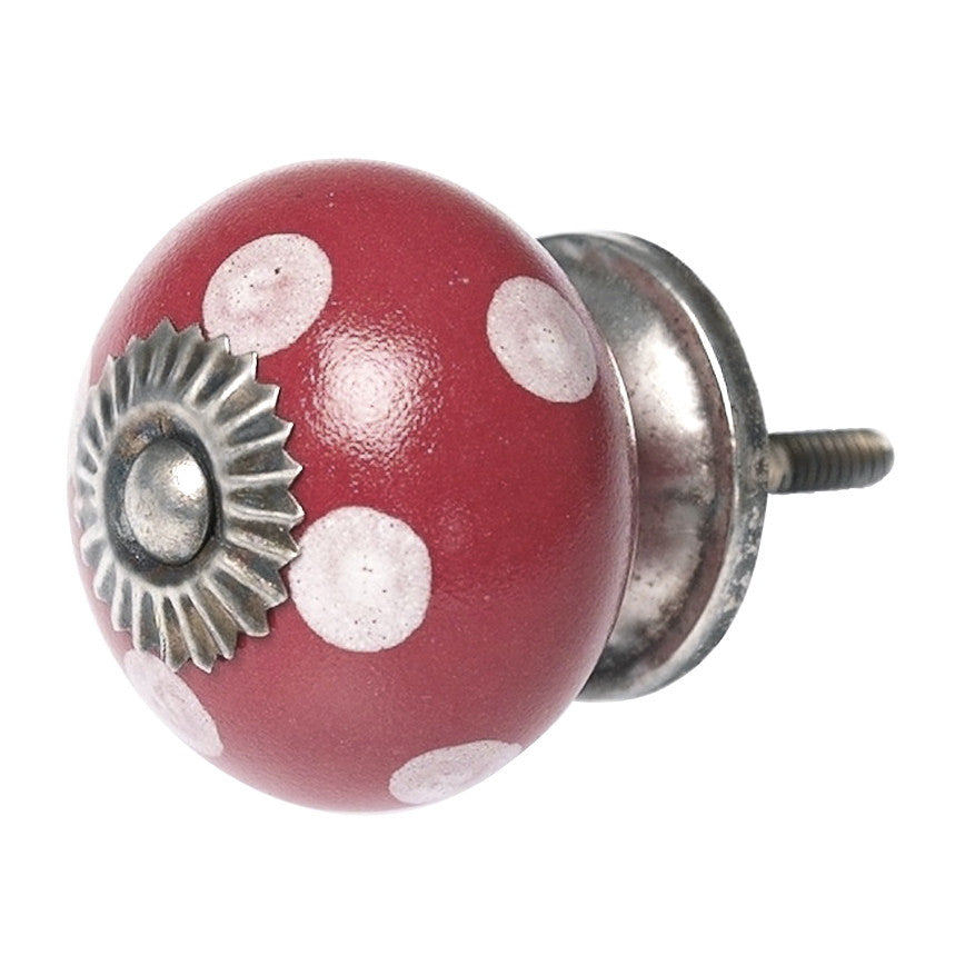 White Spot Red Ceramic Drawer Knob