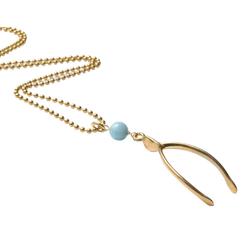 Wishbone Pendant Necklace with Amazonite