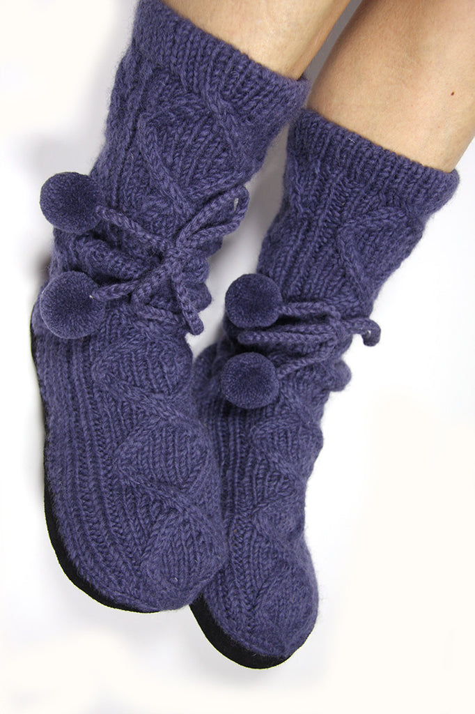 Smoky Blue Woollen Slipper Socks