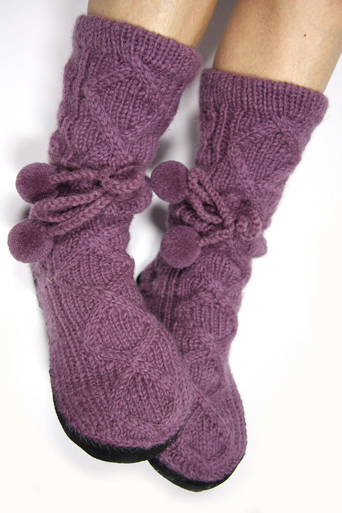 Dusky Mauve Woollen Slipper Socks