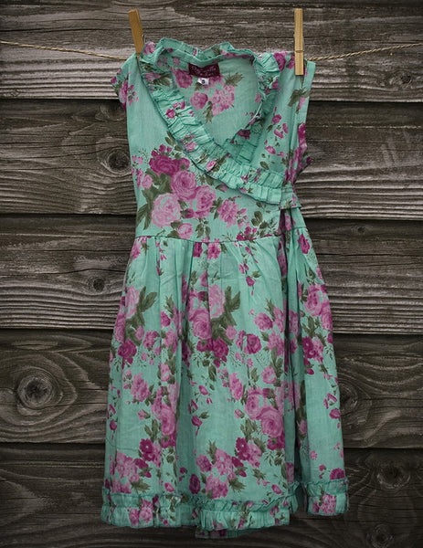 Turquoise Rose Printed Wrap Dress