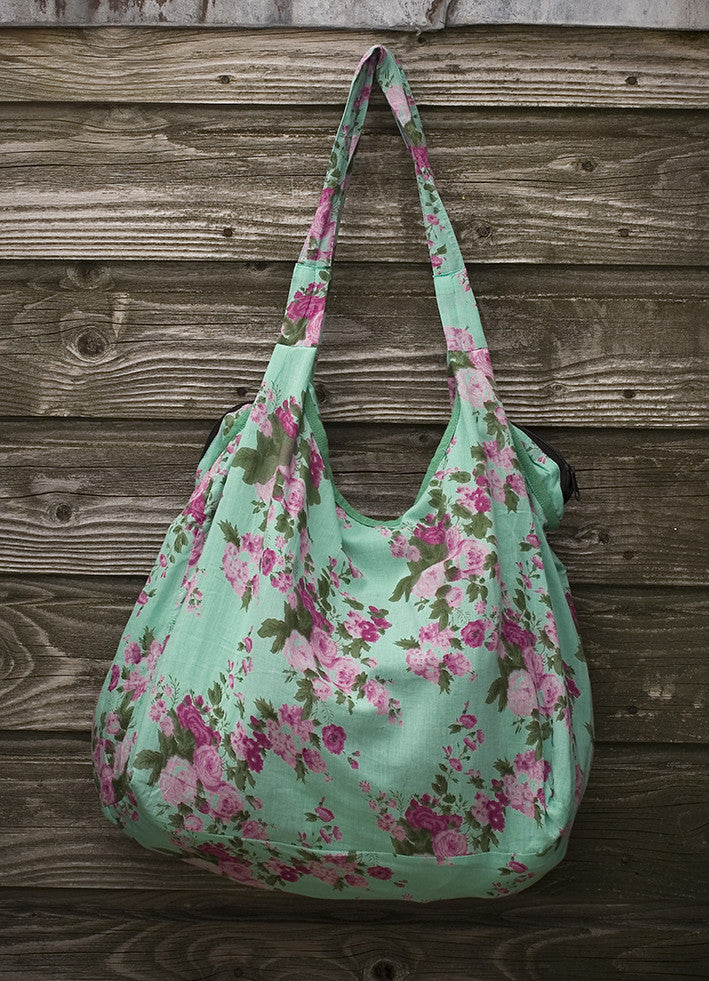 Turquoise Vintage Rose Zipper Bag